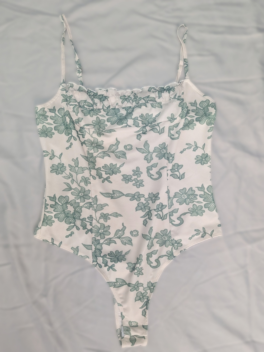 Princess Polly Floral Bodysuit - Green & White